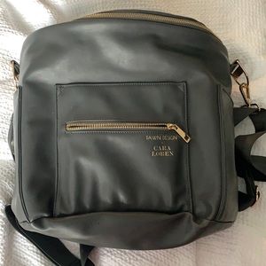 Fawn Design + Cara Loren grey diaper bag backpack